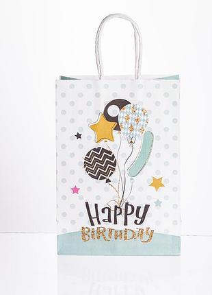 Набор подарочных пакетов из бумаги 12 (шт) happy birthday картонные красивые пакеты для подарков 15×8×21 (см) мятный hp-10359-23m