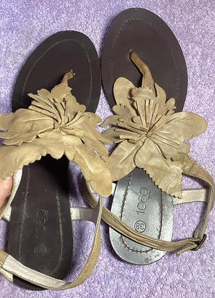 Дуже красиві та незвичайні жіночі сандалі 1060 clothes 🌸🤎шкіряні сандалі в’єтнамки 1060 clothes з об’ємними квітами, 38 р., 25 см