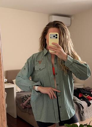 Сорочка german wear у дрібну клітинку з вишивкою оленя | m/l | casual / country style