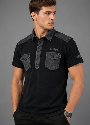 Lee cooper vintage style мужская рубашка поло l черная 100% хлопок