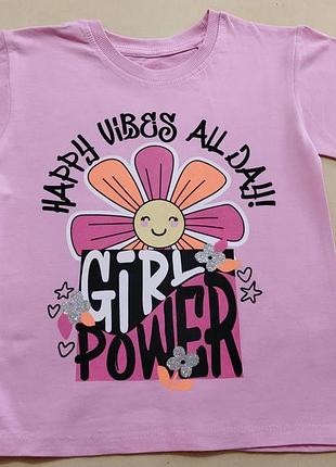 🌸 новая нежно-розовая футболка mango kids «girl power» (размер 5)