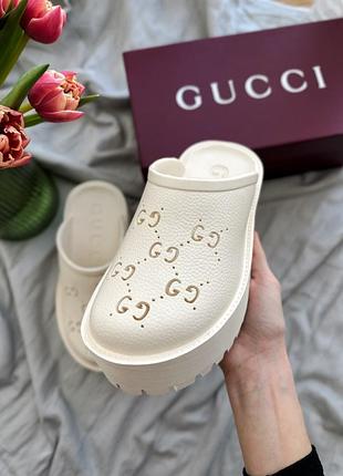 Клоги gucci platform slides beige