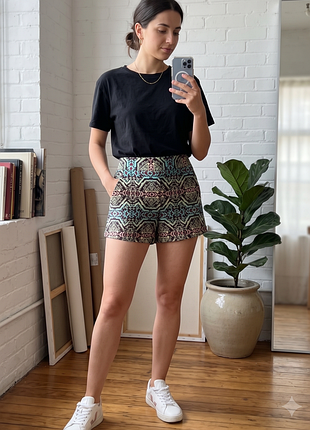Жакардові шорти topshop з високою посадкою / гобеленові етно шорти ацтекський принт