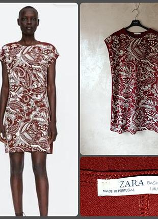 Терракотовое платье zara с имитацией вышивки 🔸 терракот + белый