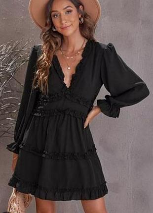 Черное мини платье платье платье boohoo с рюшами