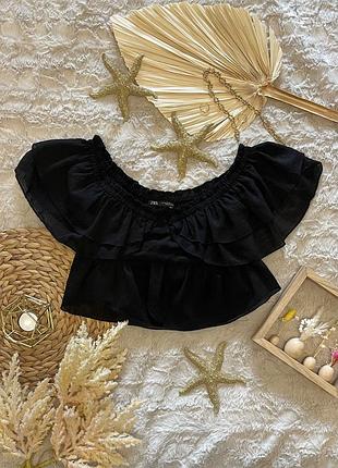 Черный топ zara с открытыми плечами, xs