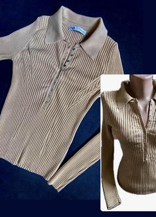 Трендова блуза жіноча від zara,лонгслив довгим рукавом,комір класичний з v-подібним вирізом на заклепках,резиночка,бежевий нюдовий колір,м,турція