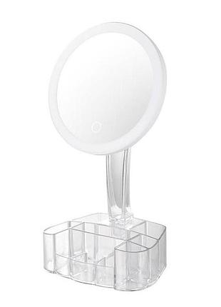 Зеркало с led подсветкой и подзарядкой через usb el 1254 настольное для макияжа и ухода за кожей лица