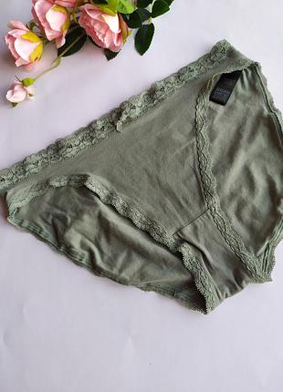 Оливковые коттоновые трусики с кружевом m&amp;s, 76,7, eur 42