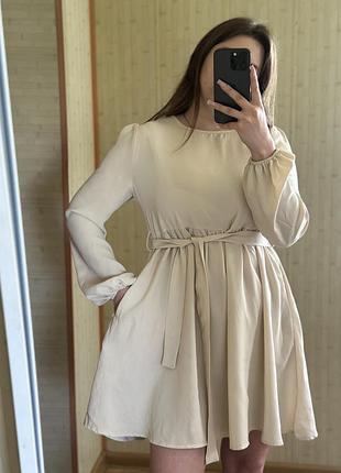Сукня/плаття з карманами/поясом/довгим рукавом