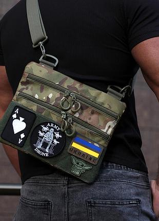 Сумка-кобура мультикам наплечная с липучкой для шевронов, тактическая сумка мужская с кордуры