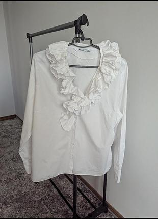 Рубашка zara классическая белая рюш трендовая zara xxl