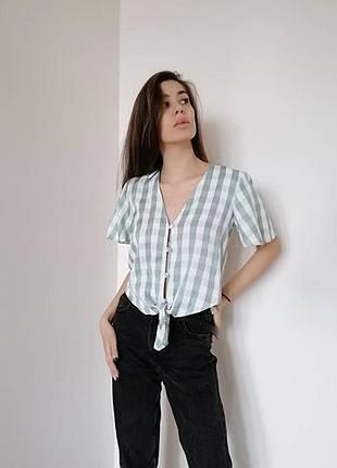 Легкая женская блуза рубашка в клетку на завязке от primark
