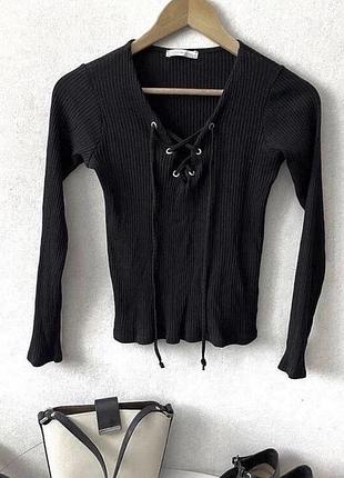 Котоновий лонгслів топ в рубчик zara