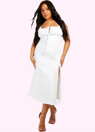 Сукня сарафан жіноча корсетна з розрізом на нозі plus size prettylittlething 30 біла