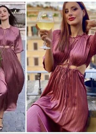 Атласное платье макси zara цвета марсала с вырезами на талии, s