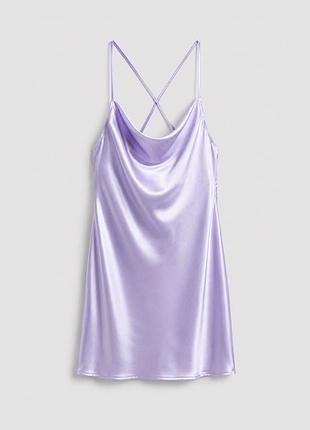 Атласное платье h&m divided s, m, комбинация, на бретелях, лиловое, сиреневое с открытой спиной и плечами, шелковое мини платье, ночная рубашка