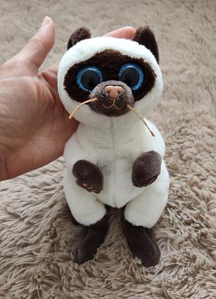 Мягкая игрушка котик сиамская кошка глазистик ty beanie bellies