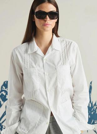Женская и мужская рубашка zara унисекс белого цвета с льном в составе размер l/xl 48/50