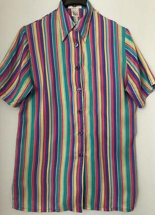 Яркая винтажная рубашка silks из натурального шелка, 100% silk, размер s / ретро
