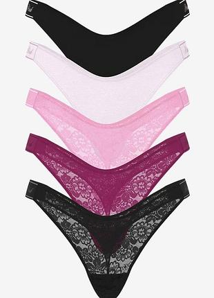 Набор женских трусиков-стрингов 5шт victoria’s secret pink