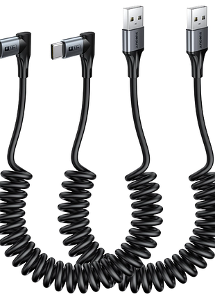 Длинный угловой спиральный usb-c кабель sunguy для прочных чехлов, 1,2 м (растягивается от 30 до 75 см), 2 шт. usb-кабель с углом 90 градусов для andr