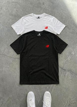 Футболка мужская спортивная new balance хлопковая с принтом белая/черная.