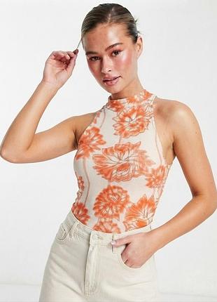 Топ майка topshop в цветочный принт и рубчик размер uk 10 (eur 38)