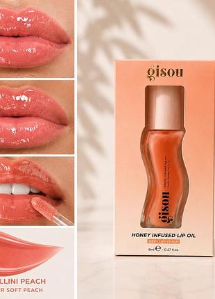 Зволожуюча олія-блиск для губ gisou honey infused lip oil bee-llini peach 8 мл