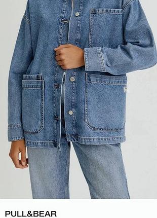 Куртка жіноча піджак джинсовий оверсайз синій pull&bear.
