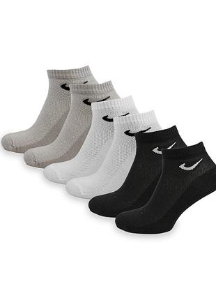 Носки мужские короткие с сеткой спортивные nike stay cool хлопок 41-45, набор 6 пар цветной