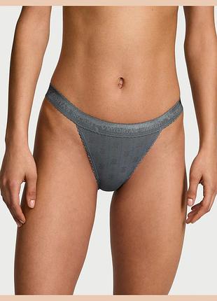 Женские трусики victoria's secret (329425482336) logo pointelle tanga xl серые