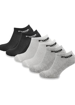 Носки женские короткие спортивные с сеткой puma classic хлопок 35-40, набор 6 пар цветные
