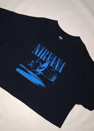 Черно-синяя укороченная футболка мерч nirvana