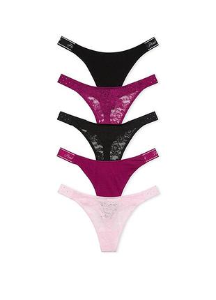 Набор трусиков victoria's secret (154000516297) lace-up logo стринги xl комбинированный
