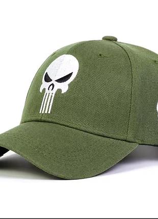 Кепка бейсболка punisher взрослая мужская женская вышивка череп хаки зеленый (161825)