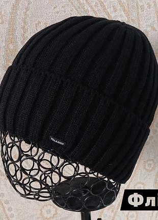 Шапка тепла чоловіча з підворотом talan зима підкладка фліс чорна one size (124915bl)