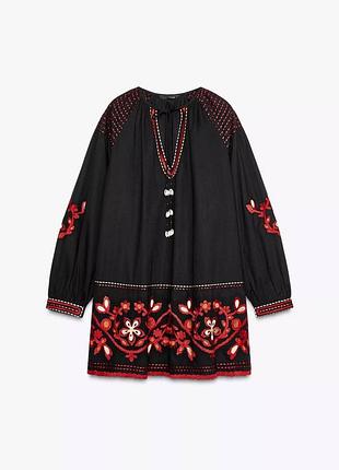 Сукня вишиванка zara жіноча вишиванка з мереживом розмір m колір чорний/червоний (2156m)