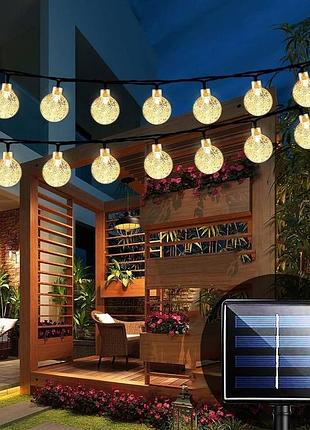 Гірлянда led 90 лампочок на сонячній батареї, вулична гірлянда кульки з теплим світлом, 8 режимів