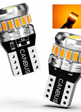 W5w t10 led лампы 9-32v canbus 3000k - желтые в габариты (комплект 2-шт)