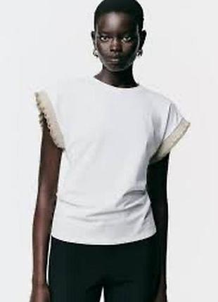 Базовая футболка, белая оригинальный топ zara