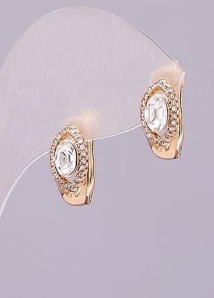Серьги xuping с кристаллами swarovski цвет белый d-15х8мм позолота новинка