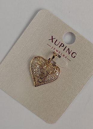 Кулон xuping "сердце" с белыми стразами d-23х18мм+- позолота 18к новинка