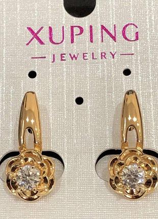 Серьги xuping позолота 18к с белым кристаллом d-22х10мм +- новинка
