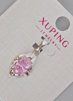Кулон xuping с розовым кристаллом d-24х11мм+- родий новинка