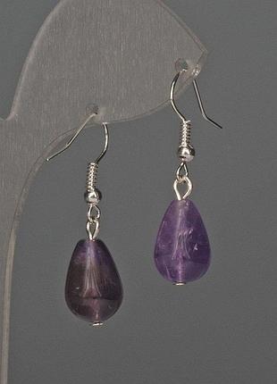 Серьги аметист капля 10х15мм+- l-35мм+- новинка