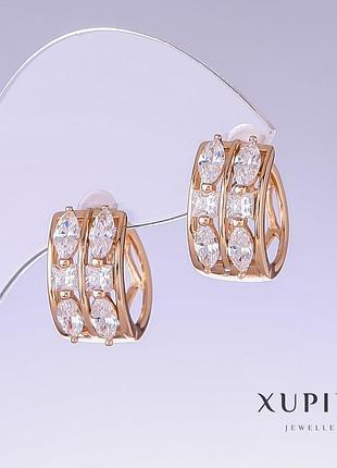 Серьги xuping с белым цирконом l-18мм s-9мм позолота 18к новинка