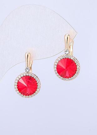 Серьги xuping позолота 18к с кристаллами swarovski и белыми стразами d-19х10мм + - новинка