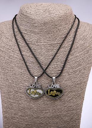 Парные кулоны дружбы сердца love l-42-48см d-30х25мм новинка