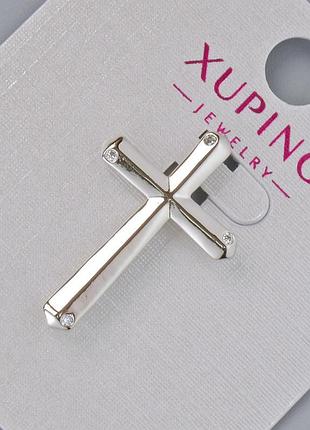 Кулон "крест" xuping с белыми стразами d-26х17,5мм+ - l-33мм+- родий новинка